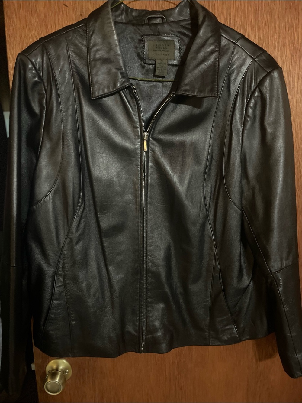 Classic Black Leather Zip Jacket - Women's